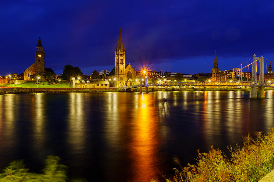 Evening View Of Greig Street Bridge, River Ness, Churches, Inverness Photograph by Ran Dembo