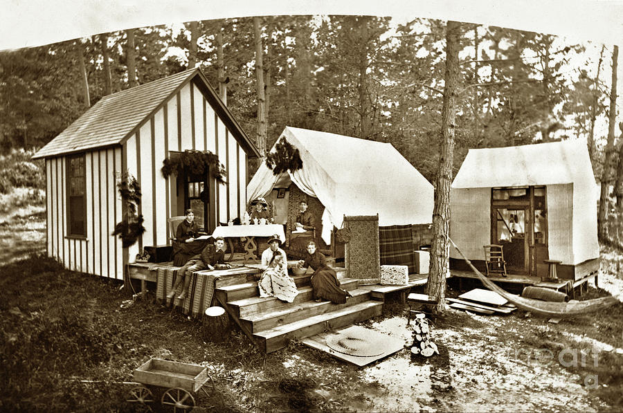 Castle Photograph - Everett Pomeroy family cabin and tents on 7th St. Pacific Grove 1885 by Monterey County Historical Society