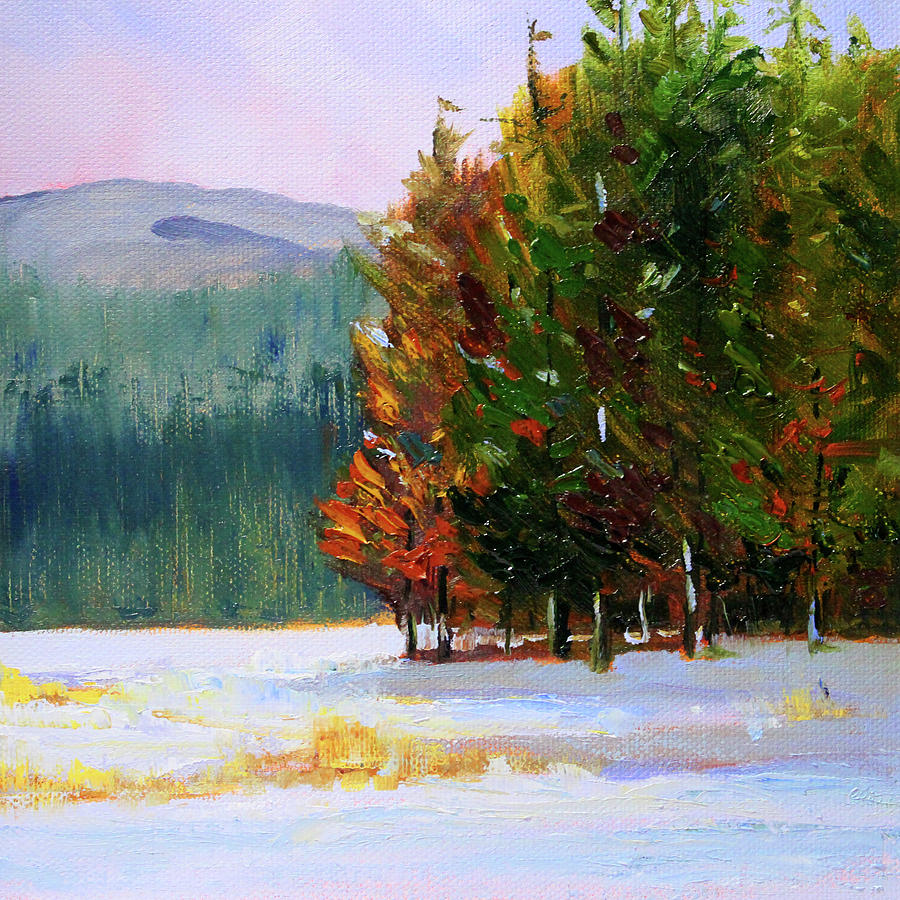 Winter Painting - Evergreen Forest by Nancy Merkle