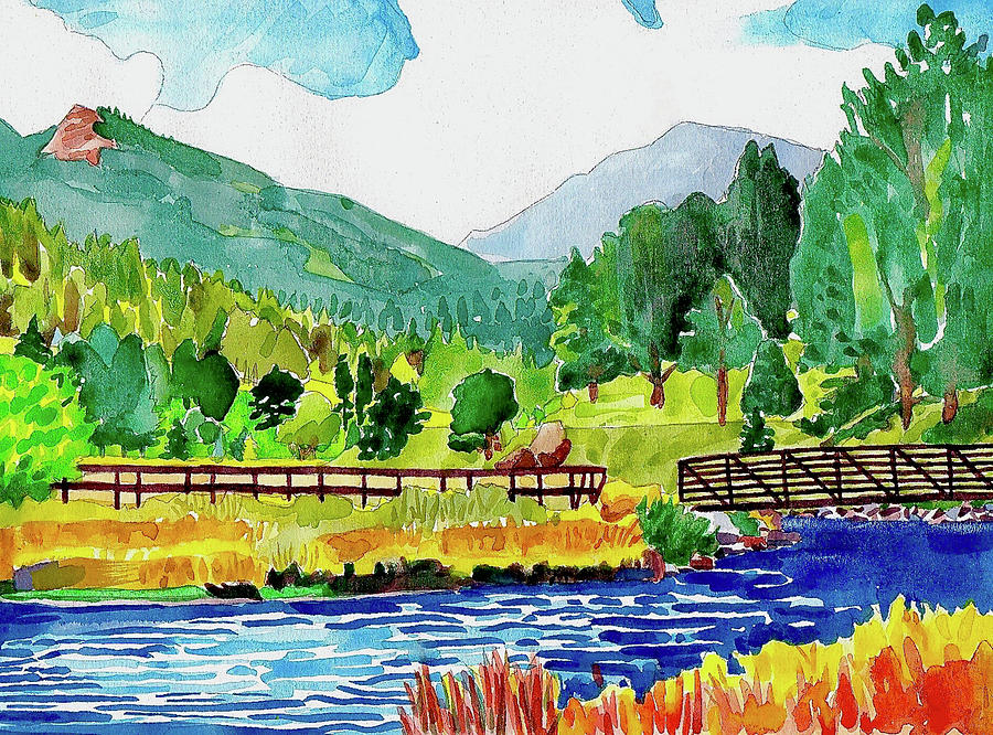 Evergreen Lake Spring Watercolor Painting by Dan Miller