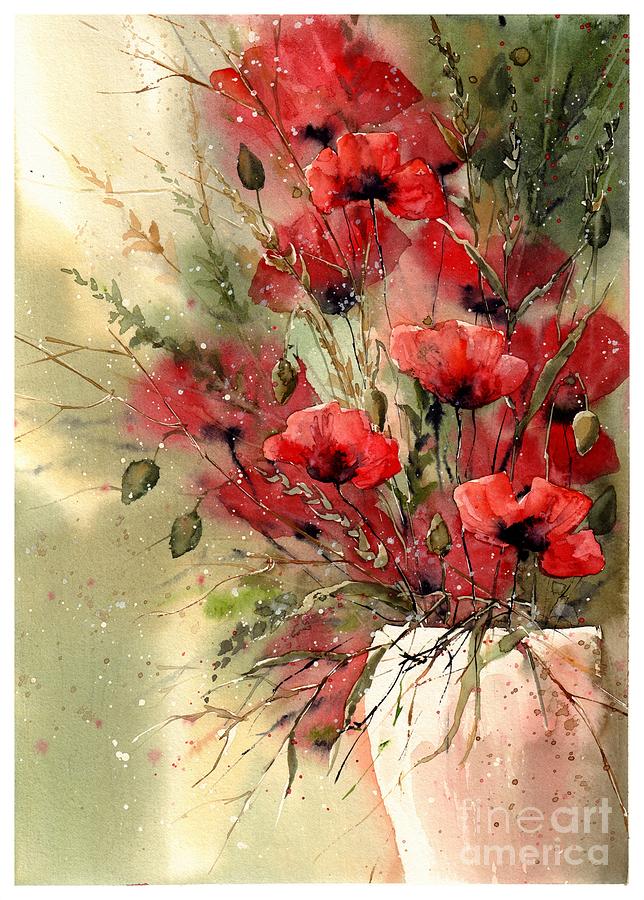 Red Painting - Everything About Poppies I by Suzann Sines Red Painting - Everything About Poppies I by Suzann Sines