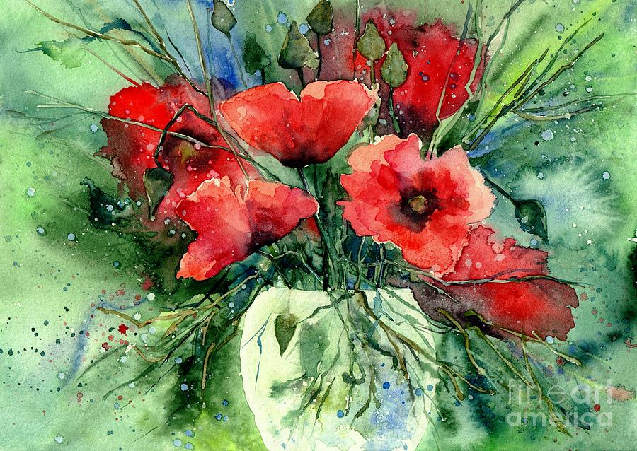 Red Flowers Painting - Everything About Poppies IV by Suzann Sines Red Flowers Painting - Everything About Poppies IV by Suzann Sines