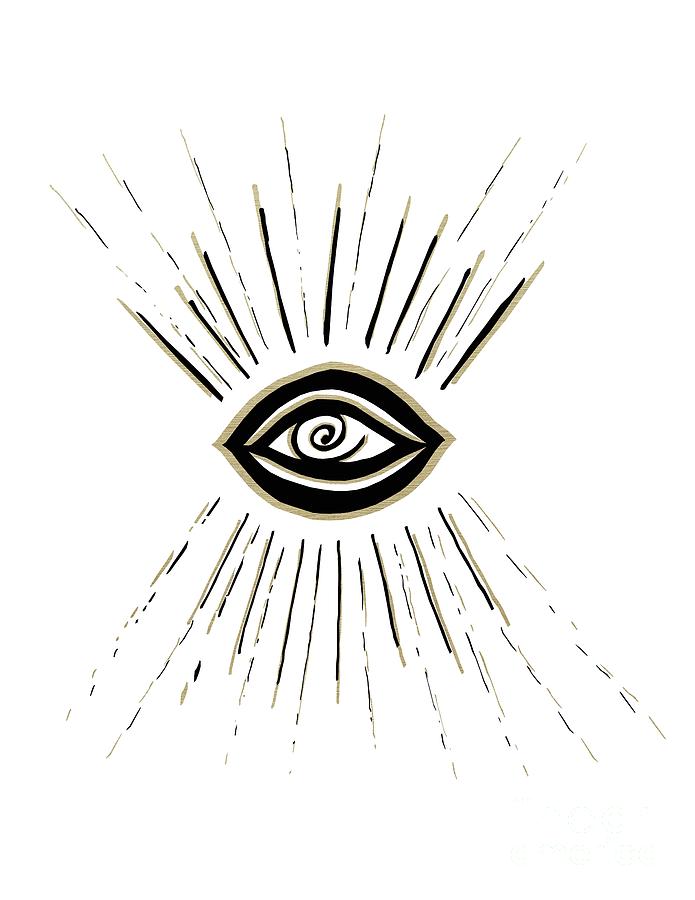 Ink-pen Mixed Media - Evil Eye Gold Black on White #1 #drawing #decor #art by Anitas and Bellas Art