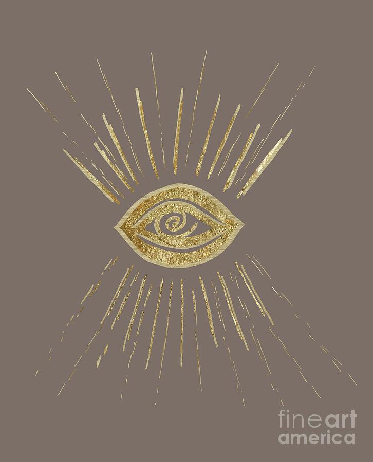 Ink-pen Mixed Media - Evil Eye Gold on Brown #1 #drawing #decor #art  by Anitas and Bellas Art