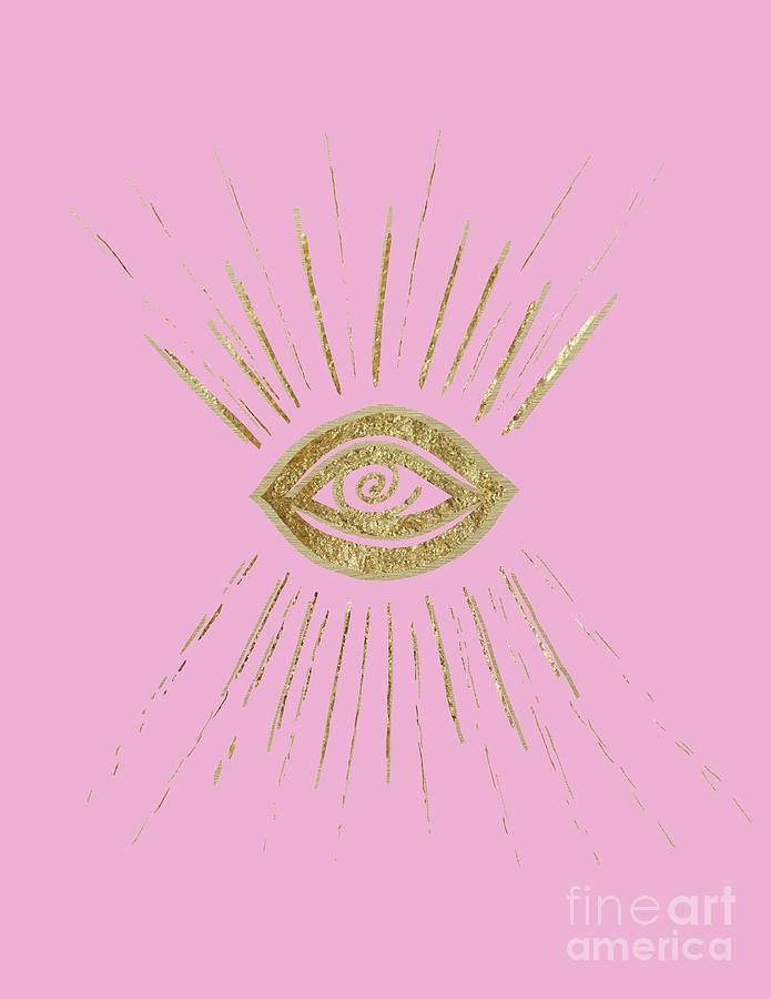 Ink-pen Drawing - Evil Eye Gold on Pink #1 #drawing #decor #art by Anitas and Bellas Art