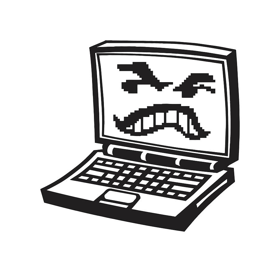 Black And White Drawing - Evil Laptop Computer by CSA Images