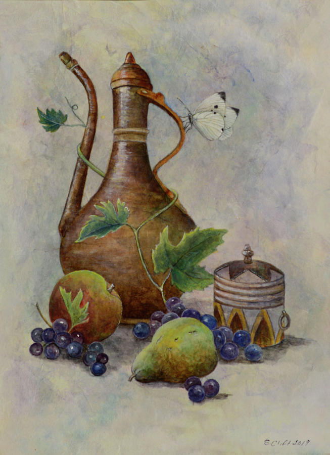 Ewer with Fruit Mixed Media by Sandy Clift