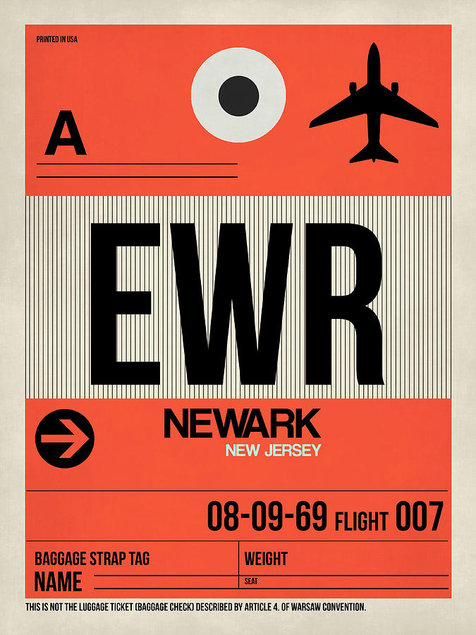 Newark Digital Art - EWR Newark Luggage Tag I by Naxart Studio