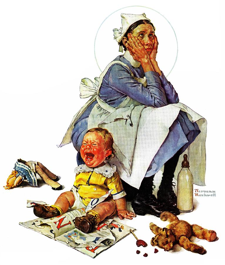 Norman Rockwell Painting - exasperated Nanny by Norman Rockwell