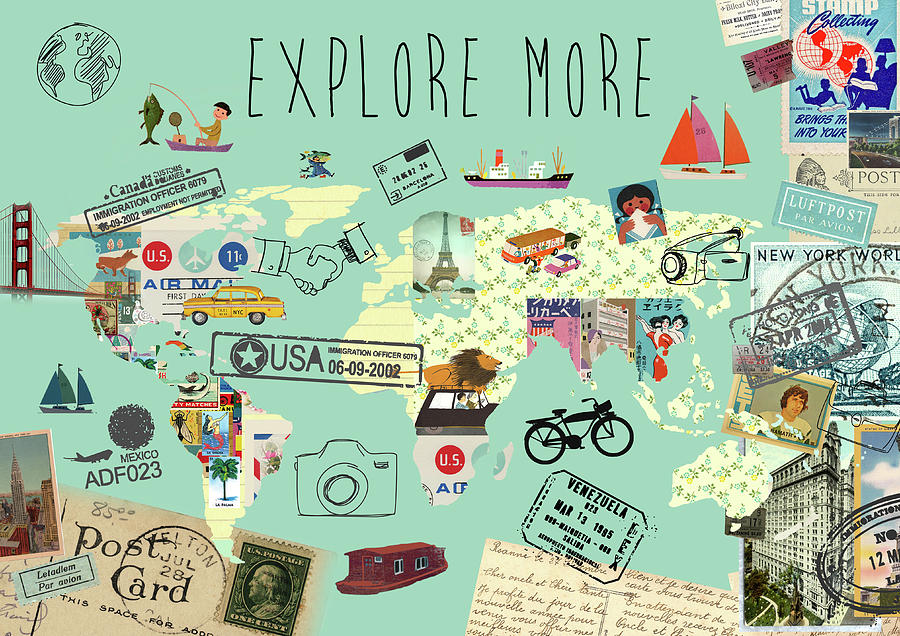 Exlore more world map Mixed Media by Claudia Schoen