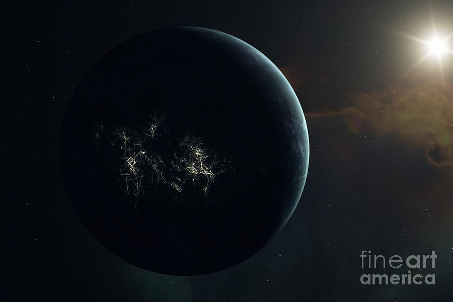 Exoplanet Photograph - Exoplanet With Alien Civilisation by Hypersphere/science Photo Library Exoplanet Photograph - Exoplanet With Alien Civilisation by Hypersphere/science Photo Library
