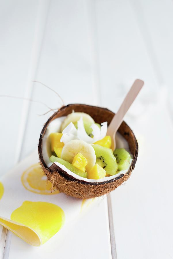 Exotic Fruit Salad Served In A Coconut Shell Photograph by Sonia ...