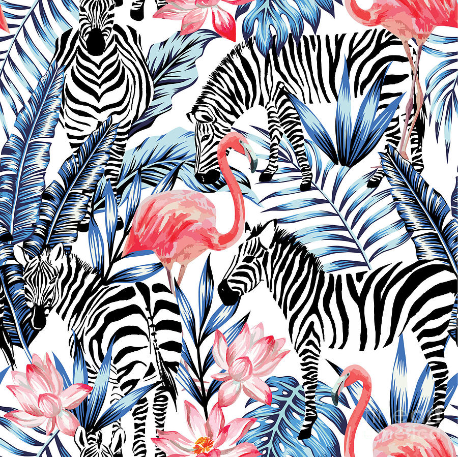 Palm Digital Art - Exotic Pink Flamingo, Zebra On by Berry2046 Palm Digital Art - Exotic Pink Flamingo, Zebra On by Berry2046