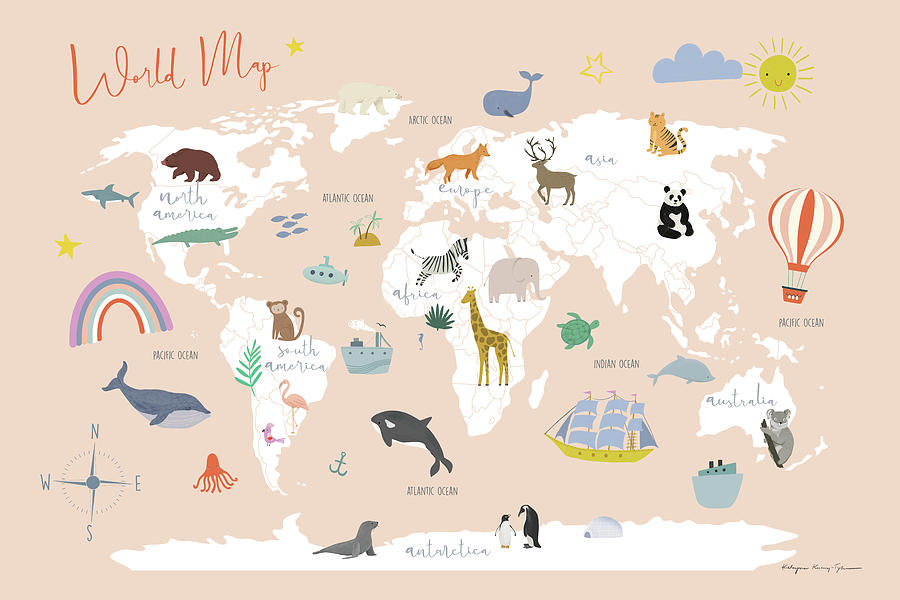 Animal Drawing - Explore The World Map by Kasia Kucwaj-tybur