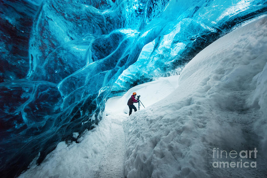Beauty Photograph - Explorer Inside Ice Cave At Vatnajokull by Bon Appetit Beauty Photograph - Explorer Inside Ice Cave At Vatnajokull by Bon Appetit
