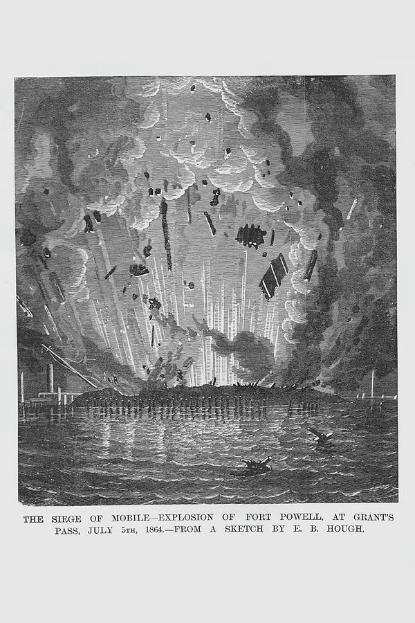 Powell Painting - Explosion at Fort Powell at Grants Pass during Siege of Mobile, Alabama by Frank Leslie