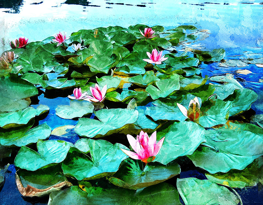 Expressionist Pond of Pink Water Lilies Painting by Elaine Plesser ...