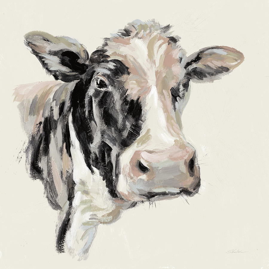 Animal Painting - Expressionistic Cow I Neutral by Silvia Vassileva