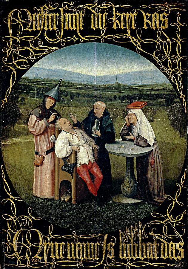 Extracting the Stone of Madness, ca. 1490, Flemish School, Oil on panel, 48,5 cm x ... Painting by Hieronymus Bosch -c 1450-1516-