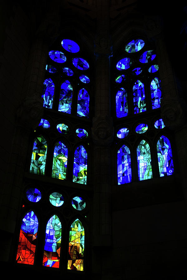 Exuberant Stained Glass Windows in Varicolored Blues Photograph by Georgia Mizuleva