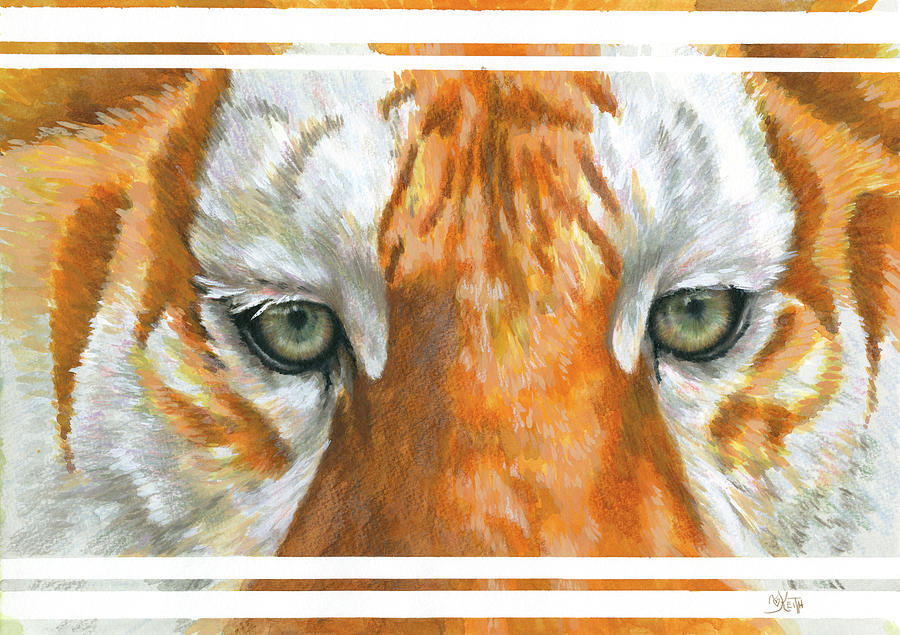 Golden Tabby Tiger Painting - Eye-catching Golden Tabby Tiger by Barbara Keith