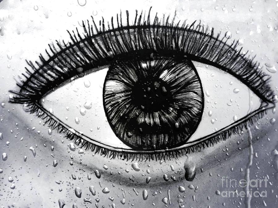 Eye Drawing - Eye In The Rain by Debra Lynch