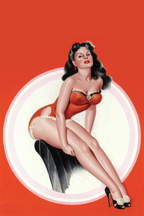 Eyeful Magazine; Brunette in a Red Bathing suit Painting by Peter Driben