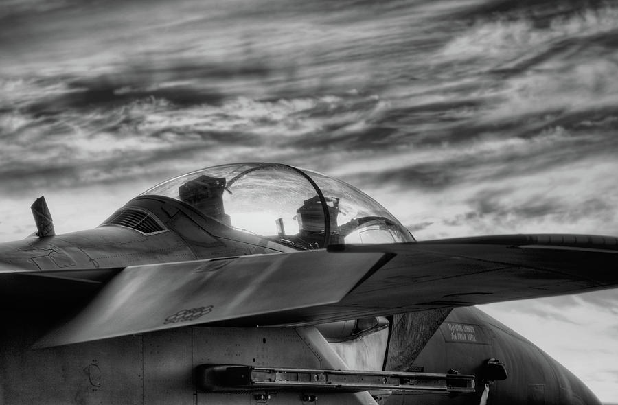 Military Photograph - F-15-E Sunset Black and White by JC Findley