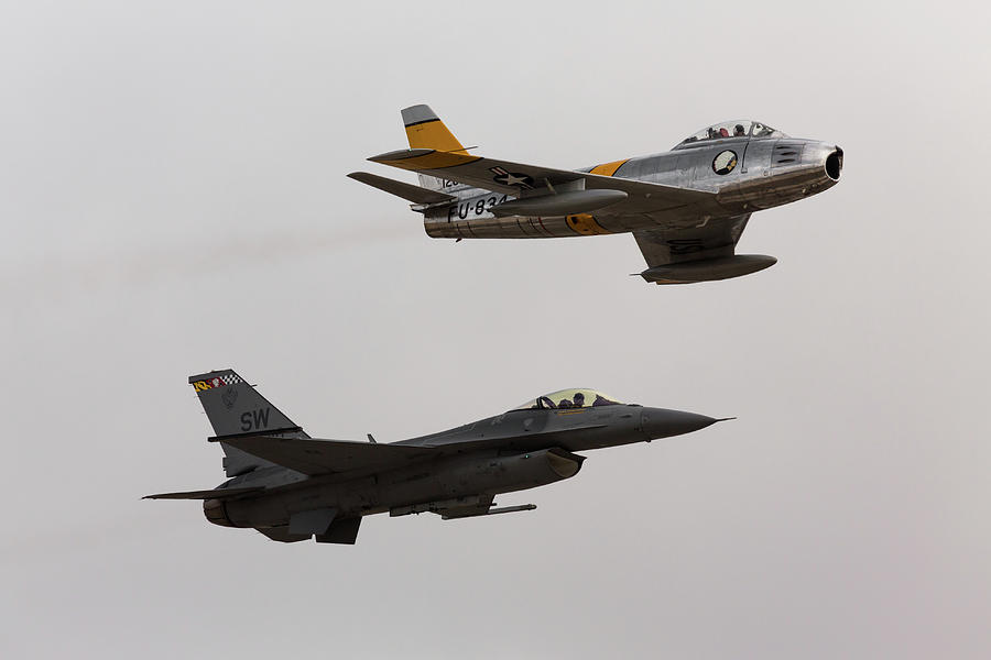 F-86 and F-16 Heritage Flight Photograph by John Daly