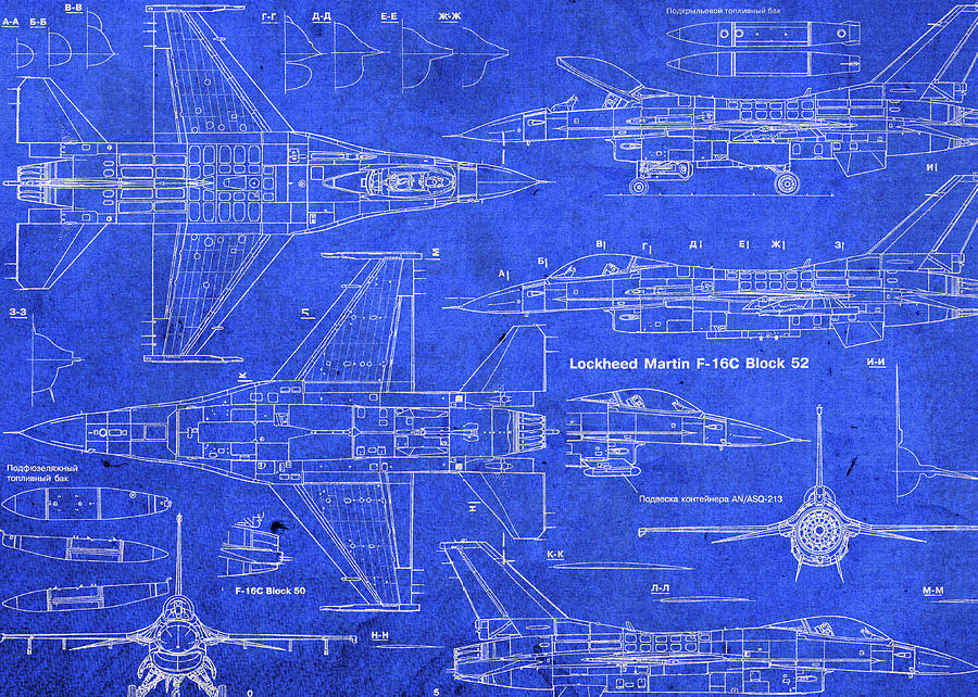 F16 Fighter Jet Airplane Blueprints. is a mixed media by Design Turnpike wh...