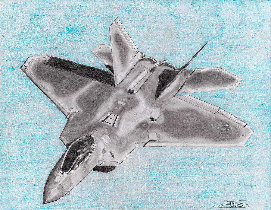 F22 Flight Drawing by John Marr