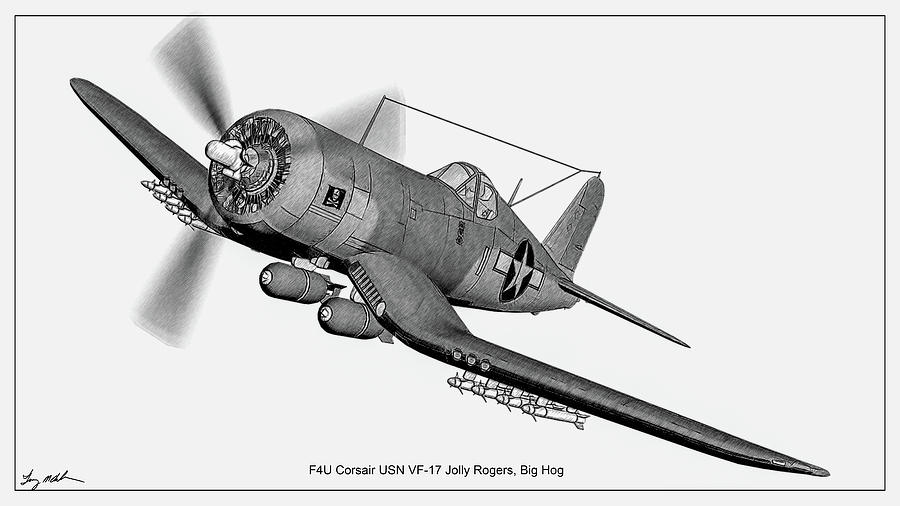 F4U Corsair Sketch Digital Art by Tommy Anderson