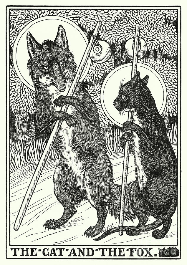 Fables Of La Fontaine, The Cat And The Fox Painting by Percy James Billinghurst