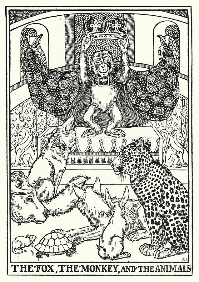 Fables Of La Fontaine, The Fox, The Monkey, And The Animals Painting by Percy James Billinghurst