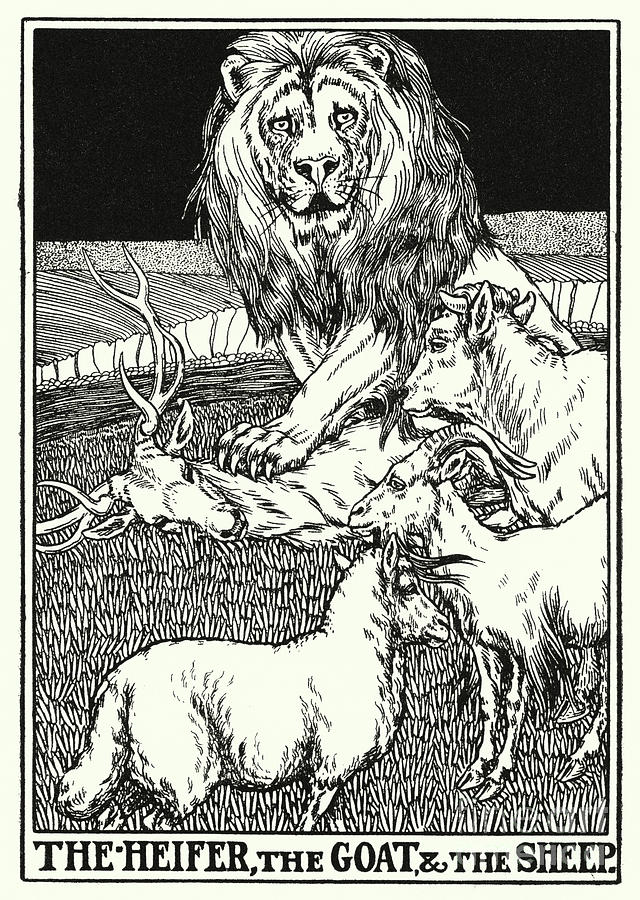 Fables Of La Fontaine, The Heifer, The Goat, And The Sheep Painting by Percy James Billinghurst
