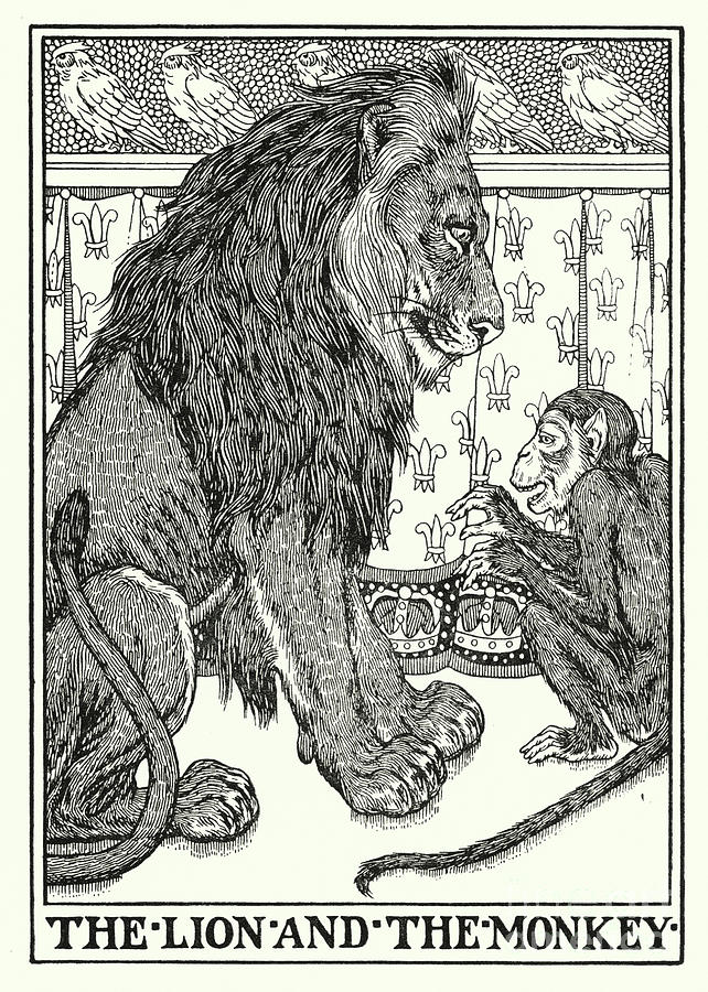 Fables Of La Fontaine, The Lion And The Monkey Painting by Percy James Billinghurst
