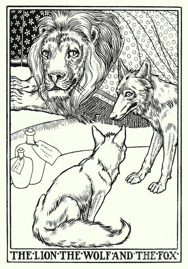 Fables Of La Fontaine, The Lion, The Wolf And The Fox Painting by Percy James Billinghurst