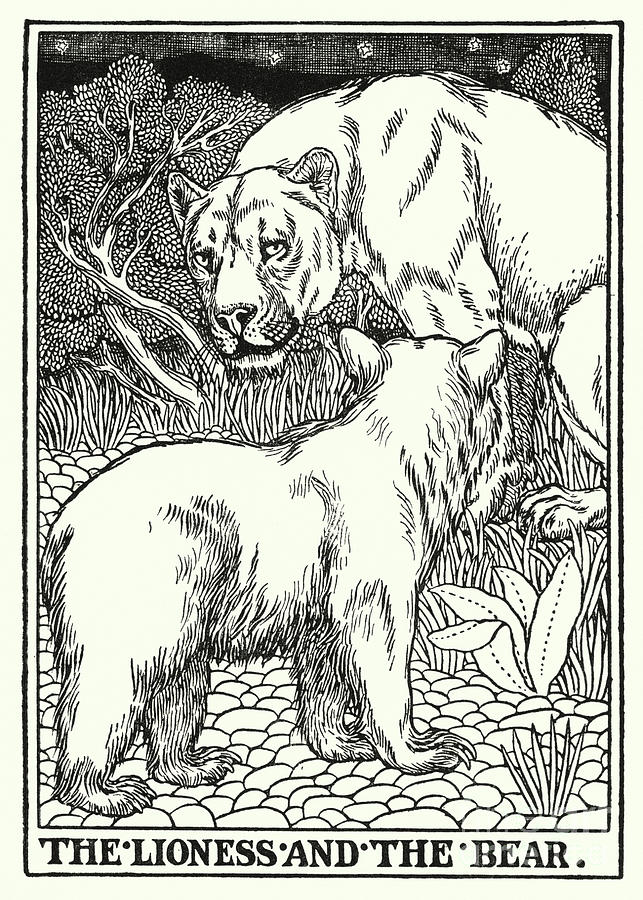 Fables Of La Fontaine, The Lioness And The Bear Painting by Percy James Billinghurst