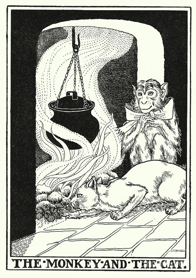 Fables Of La Fontaine, The Monkey And The Cat Painting by Percy James Billinghurst