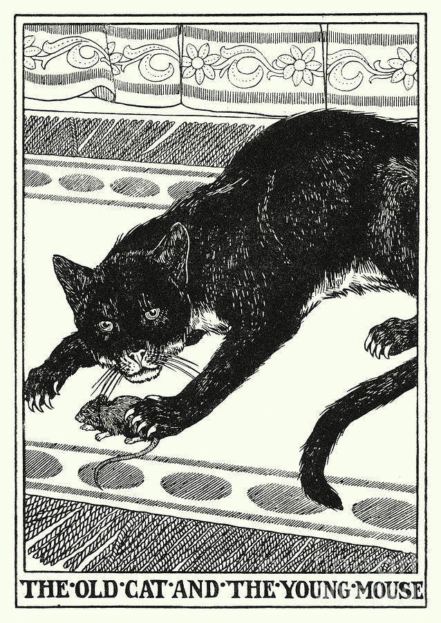Fables Of La Fontaine, The Old Cat And The Young Mouse Painting by Percy James Billinghurst