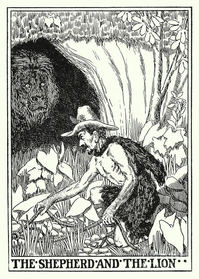 Fables Of La Fontaine, The Shepherd And The Lion Painting by Percy James Billinghurst