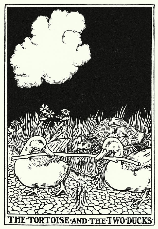 Fables Of La Fontaine, The Tortoise And The Two Ducks Painting by Percy James Billinghurst