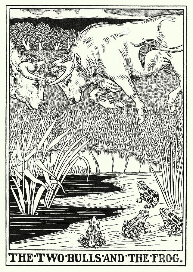 Fables Of La Fontaine, The Two Bulls And The Frog Painting by Percy James Billinghurst