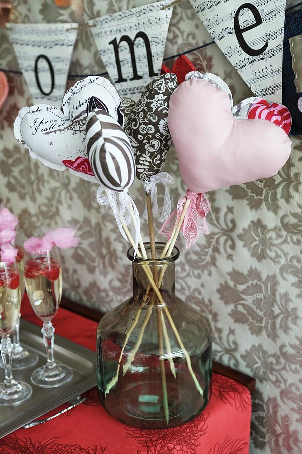 Fabric Hearts On Sticks As Valentines Day Decorations Photograph by Great Stock!