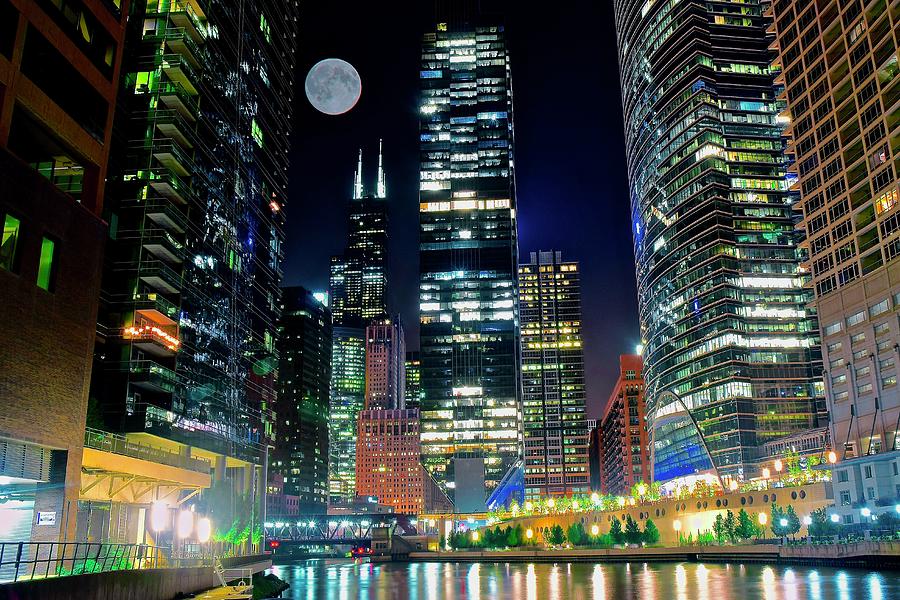 Fabulous Full Moon over the Windy City Photograph by Frozen in Time Fine Art Photography