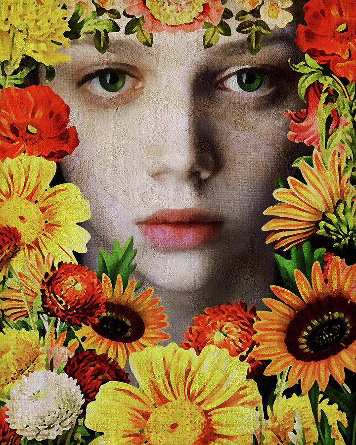 Face Of A Girl Surrounded By Flowers Digital Art by Jan Keteleer