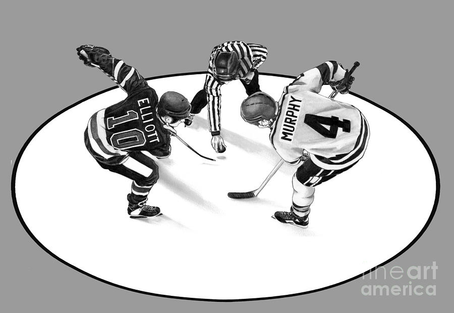 Hockey Drawing - Face Off by Murphy Elliott