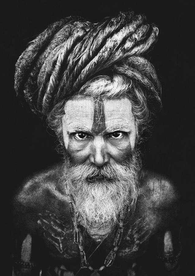 Black And White Photograph - Face The Sadhu ... by Ahmed Abdulazim
