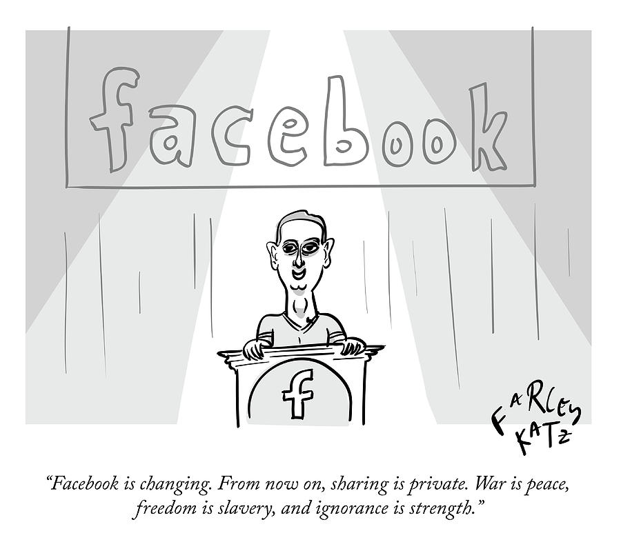 Facebook Doublethink Drawing by Farley Katz Facebook Doublethink Drawing by Farley Katz