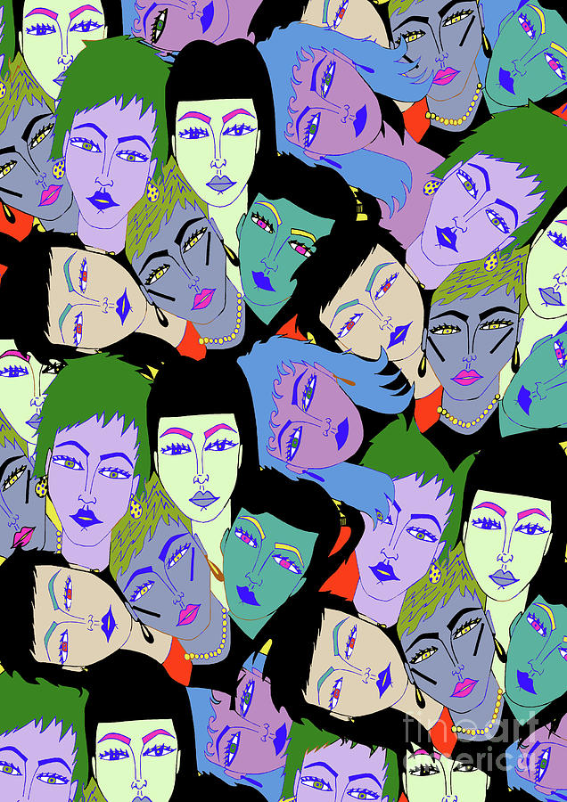 Makeup Drawing - Faces Repeated by Daisy De Villeneuve Makeup Drawing - Faces Repeated by Daisy De Villeneuve